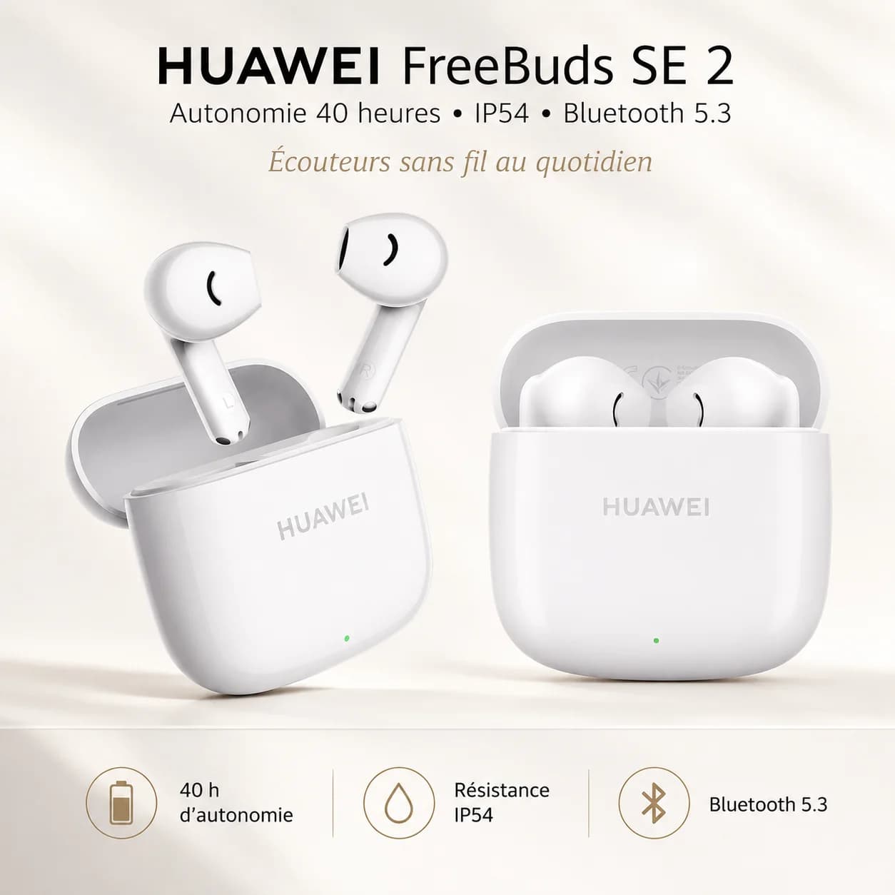 HUAWEI FreeBuds SE 2 — Écouteurs Sans Fil Bluetooth 5.3, 40h d'Autonomie, IP54