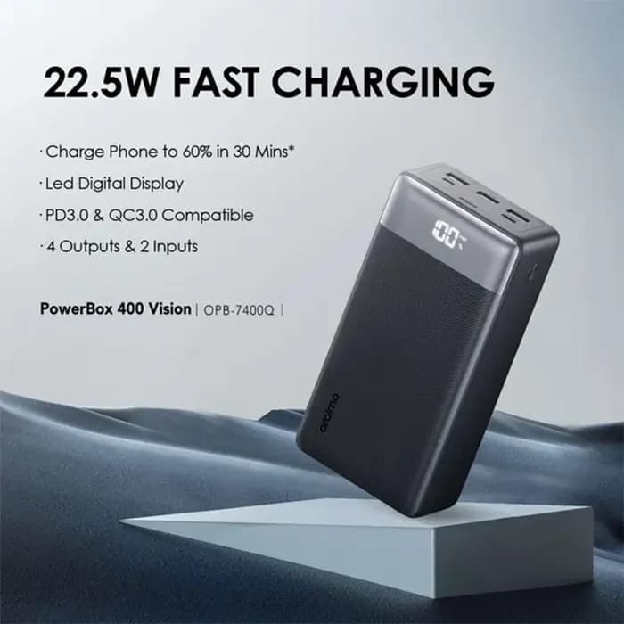 Oraimo PowerBox 400 Vision OPB-7400Q – Batterie Externe 40000mAh 22.5W PD avec Écran LED