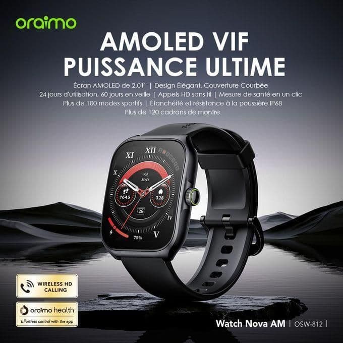 Oraimo Watch Nova AM – Montre Connectée AMOLED 2,01″ avec Appels HD