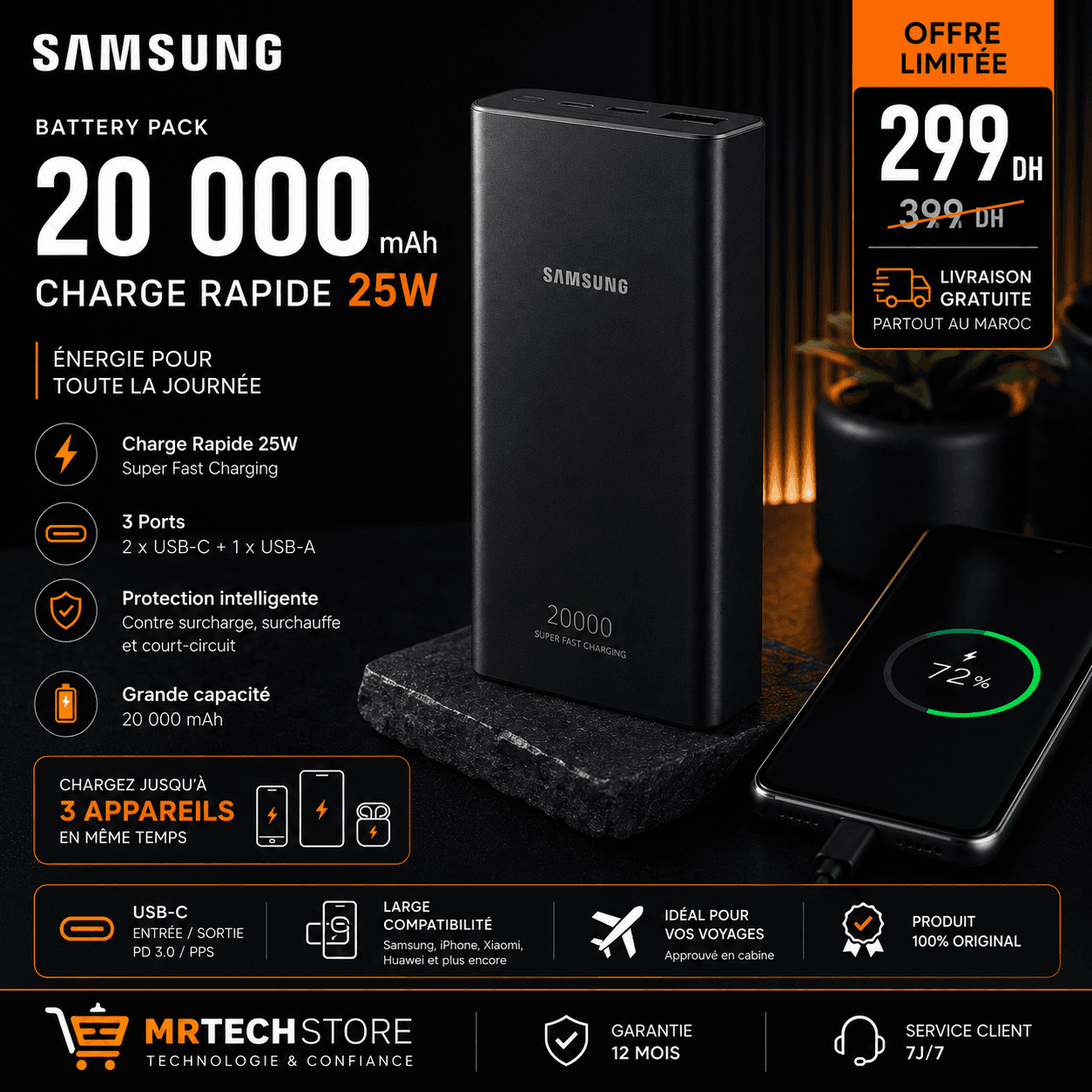 Samsung Battery Pack 20 000 mAh – Charge Rapide 25W